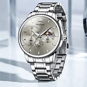 baratos Relógios Quartz-um novo relógio de negócios masculino olevs com pulseira de aço, cronógrafo luminoso com indicação de 24 horas, relógio de quartzo multifuncional resistente à água, relógio de pulso esportivo casual