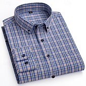 preiswerte Businesshemden für Herren-Herren Hemd Kleidhemd Knopfhemd Karomuster Hochzeit Party Schwarz Rote Blau Grün Langarm Revers Frühling Herbst Bekleidung