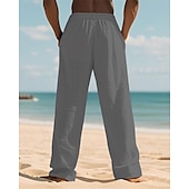 cheap Holiday-Men&#039;s Linen Pants Trousers Summer Pants Beach Pants Pocket Elastic Waist Drawstring Plain Comfort Breathable Vacation Daily Holiday Hawaiian Boho Dark Khaki Black