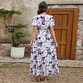 cheap Elegant Floral Dresses-Women&#039;s Maxi Dress Sundress A Line Dress Vacation Party Casual Butterfly Sleeve Party Going out Beach Tailored Fit Floral Graphic Short Sleeve V Neck color Summer
