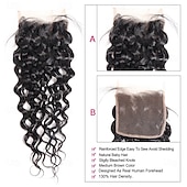 abordables 3 Bundles with Closure-Water Wave Human Hair Weave Extension 3 Bundles With Closure 4x4 Lace Closure hair 10-28 inch Black Women