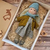 baratos Bonecas-Boneca Waldorf feita à mão para bebês meninas com conjuntos de roupas - boneca de pelúcia macia de 11,8 polegadas para crianças pequenas, presente de Natal ideal para crianças