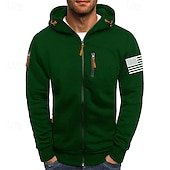 economico felpe con cappuccio da uomo di base-Per uomo Felpa con cappuccio Felpa con cappuccio a zip intera Nero Bianco Vino Verde militare Blu marino Con Cappuccio Bandiera Nazionale Con zip Tasca Sport &amp; Outdoor Quotidiano Ferie Poliestere