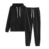 preiswerte Blusenanzüge für Damen-Damen Mode Streetwear Täglich Hosen-Sets Langarm Mit Kapuze Einfarbig Lässig Täglich Schwarz Rosa Rote Sommer Normale Passform