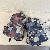 olcso Főiskolai hátizsákok-vintage farmer patchwork hátizsák – divatos kék iskolatáska tinilányoknak és fiúknak, iskolába és mindennapi használatra