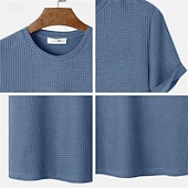 economico T-shirt in maglia waffle-Per uomo Maglietta Waffle Maglietta Camicia a Maniche Corte Manica Corta Girocollo Estate Semplice Moda Designer Essenziale Jacquard Vacanza Streetwear Uscire Blu Cammello Beige Maglietta Top per Uomo