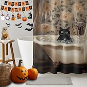 levne Halloween koupel-Halloweenský sprchový závěs s háčky, polyesterový, pratelný, voděodolný, vzorovaný, koupelnová vana, dekorace