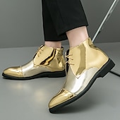 cheap Dress Boots-Men&#039;s Shiny Gold Lace-Up Ankle Boots – Fashion Statement Dress Boots for Stage Shows, Prom Nights &amp; Festivals