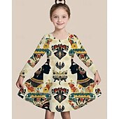 preiswerte 3D-Cartoon-Kommode-Mädchen&#039; 3D Grafik Kleid Langarm Sommer Frühling Urlaub Täglich Ferien Prinzessin Schön Süß Kinder 4-12 Jahre Freizeitkleid A Linie Kleid Knielang Normale Passform