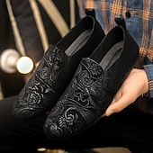 economico Scarpe Casual Slip-On-scarpe slip-on ricamate nere e verdi da uomo – scarpe casual eleganti con design floreale, adatte per feste e occasioni alla moda