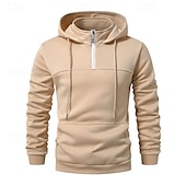 economico felpe con cappuccio da uomo di base-Per uomo Felpa con cappuccio Felpa con cappuccio e zip corta Aalbicocca Nero Vino Blu marino Verde scuro Con Cappuccio Semplice Coulisse Zip a un quarto Sport &amp; Outdoor Quotidiano Ferie Poliestere