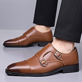 abordables Officiel-Chaussures habillées en cuir à double boucle pour homme – élégantes chaussures de soirée marron pour mariages, tenues de bureau et cérémonies