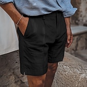 preiswerte Retro-Herren Shorts Leinenshorts Sommershorts Bermudashorts Strandshorts Gerader Schnitt Einfach Weich Atmungsaktiv Knielang Lässig Täglich Ferien Mode Streetwear Schwarz Weiß Unelastisch