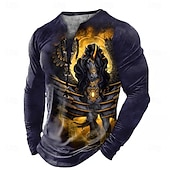 preiswerte T-Shirts mit Tiermuster-Sarah Richter Halloween Herren Drachen 3D Henley Shirt T-Shirt T-Shirt Langarm T-Shirt 3D-Druck Henley Shirt mit Schnürung am Hals Mode lässig Vintage Retro T-Shirt