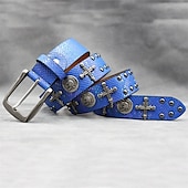 Недорогие Мужские ремни-Муж. ремень Автоматическая пряжка Быстрый выпуск Кожа PU Сплав Винтаж Прочный Регулируется Крест Черепа Синий Серебряный на открытом воздухе Повседневные Пояс на талию