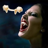preiswerte Halloween-Maske &amp; Requisiten-Einziehbare Vampirzähne für Halloween, realistische Vampirzähne für Cosplay, Requisiten für Zombiekostümpartys für Erwachsene und Kinder, gruseliges Dracula-Gebiss für die Halloween-Maskenball-Verkleidung