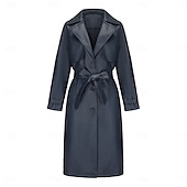 cheap Winter Coats-Women&#039;s Coat Comfortable Buttons Fashion Street Style Plain Outdoor Casual Daily Long Turndown Regular Fit Long Sleeve Outerwear Black Navy Blue Beige Fall Winter
