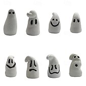 お買い得  ハロウィンの吊るし飾りとテーブルトップ装飾-ハロウィーンの暗闇で光るミニゴーストフィギュア8個、ハロウィーン樹脂ゴーストデコレーション、不気味なシーン、パーティーデコレーション、お化け屋敷、卓上ホームディスプレイ用の光る白いゴーストオーナメント。