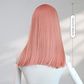 economico Parrucche da festa-parrucca rosa liscia da donna per Halloween da 16 pollici – capelli di media lunghezza con frangia, ideale per feste in maschera, cosplay &amp;moda di tutti i giorni