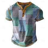 levne Geometrické-Pánské Slátanina Tričko Henley Waffle Tričko Krátký rukáv Denní Retro Grafika Outdoorové sporty Ležérní Dovolená Jaro léto Celý rok Modrá Zelená Červená Fialová Khaki Henley Tričko Henley