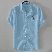 economico Classico-Per uomo Camicia Camicia di lino Camicia Estiva Camicia da Spiaggia Camicia con Bottoni Albero di Cocco Vacanza Ferie Nero Bianco Rosa Blu Manica Corta Collo ripiegato Estate Abbigliamento