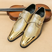 economico Formale-Scarpe da uomo con fibbia in oro metallizzato e cinturino alla caviglia – scarpe eleganti da festa con dettagli borchiati per eventi alla moda