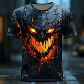 economico cranio e ossa-Halloween Per uomo Teschio 3D Fiamma Maglietta Manica Corta maglietta Stampa 3D Girocollo Camicia Esagerato Designer Orrore Feste Streetwear Casuale Nero 1 Nero Nero 2 Estate Primavera Tutte le