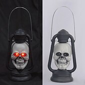 billige Halloween-Halloween håndtak LED lysende hodeskaller hode røde øyne lampe glødende i mørke retro parafinlampe festdekorasjon