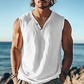ieftine Tricouri de Sală-Bărbați Tricou Fără manșon Manșon scurt În V Vară Simplu Texturat Modă Clasic Casual Simplu Stradă Casual Sport Negru Alb Albastru Top tricou pentru bărbați
