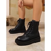baratos Botas de mulher-Mulheres Botas Botas sexy Diário Cadarço Sem Salto Ponta Redonda Casual Couro Sintético Com Cadarço Preto Dourado
