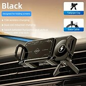 abordables Soporte para coche-Nuevo soporte para coche con pantalla plegable para teléfono o tableta, 15 W, carga rápida inalámbrica, 2 en 1, soporte magnético giratorio automático para teléfono, soporte para rejilla de
