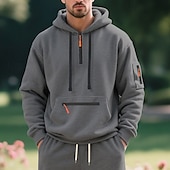 abordables pulls molletonnés-Homme Sweat à capuche Sweat à capuche quart zippé Sweat à capuche en polaire Noir Blanche bleu marine Kaki Gris Clair À capuche Uni Patchwork Quart de zip Sport &amp; Loisir Occasionnel Quotidien