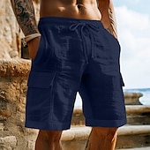 economico retrò-Per uomo Pantaloncini cargo Shorts Shorts di Lino Pantaloncini Estivi Shorts da Spiaggia Elastico in vita Coulisse Multi-tasche Semplice Lunghezza al ginocchio All&#039;aperto Quotidiano Spiaggia Vacanza