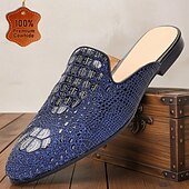 cheap Premium Leather Loafers-Men&#039;s Blue Crocodile Pattern Leather Mule Shoes – Slip-On Luxury Loafers for Stylish Men at Summer Parties and Resort Events