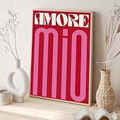 abordables Reproductions-1 affiche sur toile « Amore mio » - rouge vif &amp;Décoration murale sans cadre d&#039;art moderne rose avec un design de texte stylisé, parfaite pour la chambre à coucher, le salon ou le couloir, décoration