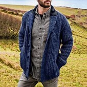 economico Maglioni Cardigan da uomo-Per uomo Felpa Cardigan A Coste Maglia Top Regolari Cardigan con Bottoni Semplice Collo a scialle Vacanza Moda Casuale Abbigliamento quotidiano Abbigliamento Primavera &amp; Autunno Marrone scuro