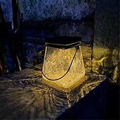 preiswerte Außenwandleuchten-Solarbetriebene, geknackte Hängelampe für den Außenbereich, Gartenhof, Landschaftslampe, solarbetriebene quadratische Schreibtischlampe aus Glas, 1 Stück