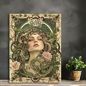 Недорогие Снижено до $30-Картина на холсте в стиле ар-деко «Медуза» с изображением змеи и розы, винтажный стиль, без рамы, для домашнего декора, лёгкое, роскошное произведение искусства для гостиной, прихожей, студии - товары