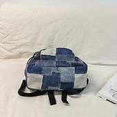 olcso Főiskolai hátizsákok-vintage farmer patchwork hátizsák – divatos kék iskolatáska tinilányoknak és fiúknak, iskolába és mindennapi használatra