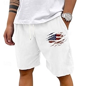 cheap Casual Shorts-Men's Shorts Summer Shorts Casual Shorts Corduroy Shorts Pocket Elastic Waist Drawstring National Flag Comfort Breathable Short Outdoor Vacation Sport Casual Black White