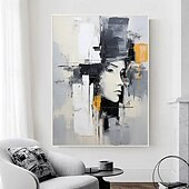 economico Dipinti a olio-Dipinto a olio fatto a mano su tela, decorazione da parete, figura astratta in bianco e nero, per arredamento d&#039;interni, dipinto appeso su telaio teso/dipinto arrotolato senza cornice.