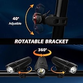 cheap Work Lights-Ultra Bright USB Rechargeable Bike Light Set, Powerful Bicycle Front Headlight and Back Taillight, 4 Light Modes, Easy to Install for Men Women Kids Road Mountain Cycling Black