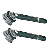 cheap Kitchen Cleaning-2pcs Dishwashing Brush with Soap Dispenser, Ergonomic Long Handle Green Scrub Brush, Replaceable Head, Multi-Color, for Pots, Pans, Sink Cleaning, Essential Kitchen Tool