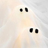 olcso Halloween szabadtéren-halloweeni szellemkoszorú, 12 LED-es világító fehér szellemkoszorú, kísérteties beltéri &amp;kültéri függő dekoráció bejárati ajtóra, falra, partira, elemes halloweeni dekoráció, ünnepi hátborzongató