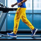 billiga Joggingbyxor-Herr Atletiska byxor Joggingbyxor Joggare Långbyxor Ficka Elastisk midja Snörning Amerikanska flaggan Komfort Utomhussport Dagligen Mode Ledigt Svart Gul Microelastisk
