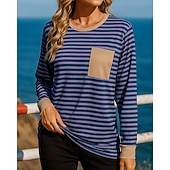 billiga Huvtröja &amp; Sweatshirt-Dam Tröja med pullover Casual Toppar Ficka Långärmad Överdelar Fritids- Höst Rand Mode Utomhus Joggning Löpning Sportkläder Sportkläder Rodnande Rosa Röd Marinblå