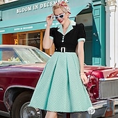 levne Šaty-Retro 50. léta Polední A-Line šaty Houpací šaty Košilové šaty S páskem Puntíky Přehnutý Dámské Karneval Ležérní Denní nošení Retro tematická párty Dospělé Šaty Jaro léto