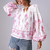 olcso Női Művészet és Dizájn Felsők-Női Ing Virágos Elegáns Csehország Szüret Hosszú ujj Lámpás hüvely V-alakú Crop Tops Napi Szabadság Alkalmi Hímzett Törtfehér hímzett szilvapiros-FEHÉR 2# sárgabarack hímzés világoszöld-sárgabarack