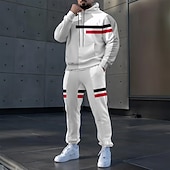 baratos Conjunto de Moletom 3D Masculino-Homens Bloco de cor Tiras Horizontais 2pcs Conjuntos de moletom 3D Moletom Moletom com capuz Manga Longa Calças compridas Com Capuz Esportivo Casual Diário Roupa Esportiva Impressão 3D Bloco de cor