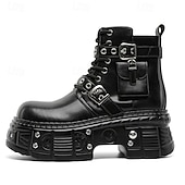 economico Stivali da motociclista-stivali da combattimento con fibbia a rivetto nera da uomo – stivaletti allacciati con plateau gotico per concerti, stile motociclista ed eventi punk